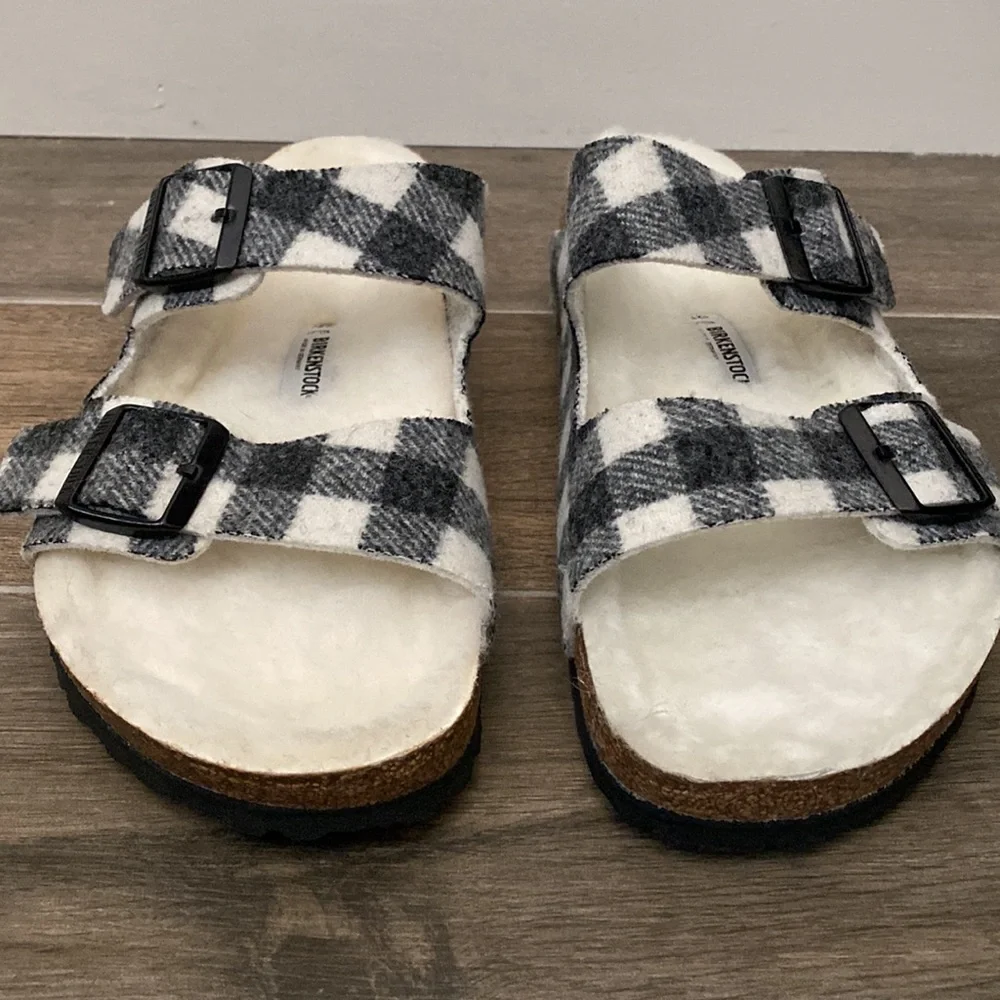 NEW Birkenstock Arizona Shearling Plaid Wool Slide Sandal Size 43 / 10